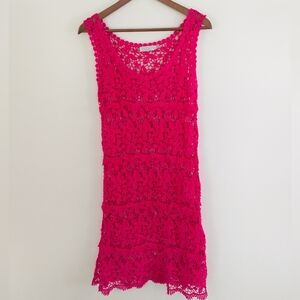 Solitaire by Ravi Khosla Fuchsia Crochet Cover Up Size Large